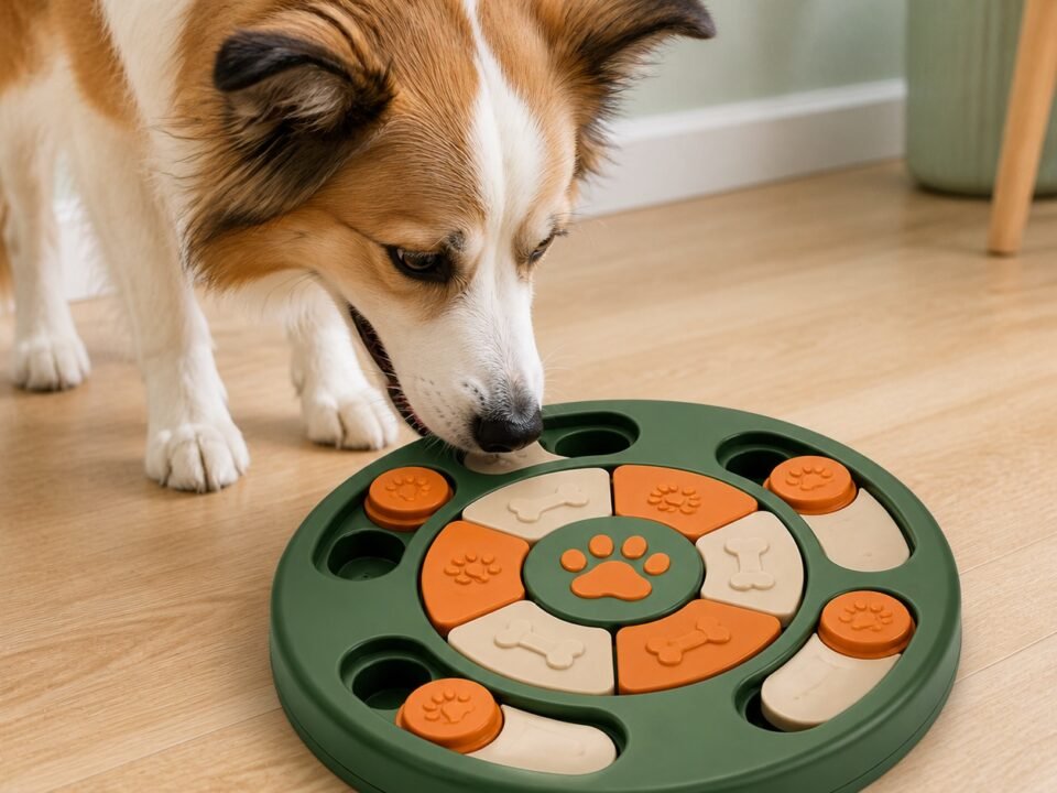 Dog playing with the Sniff and Seek Puzzle