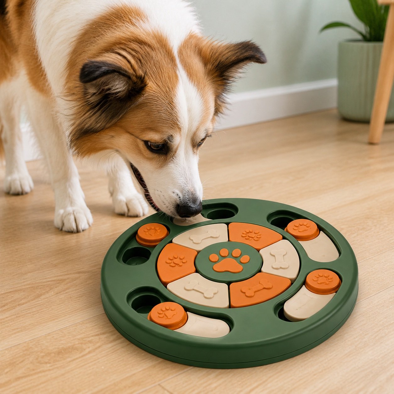 Dog playing with the Sniff and Seek Puzzle